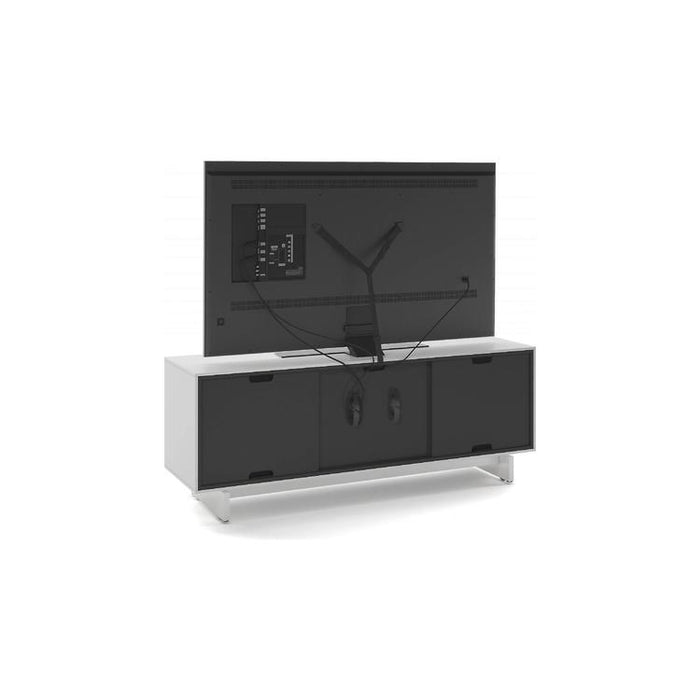 BDI BDIAL7477MESW | Multimedia cabinet - Central drawer - Louvered doors - Satin white-Sonxplus St-Sauveur