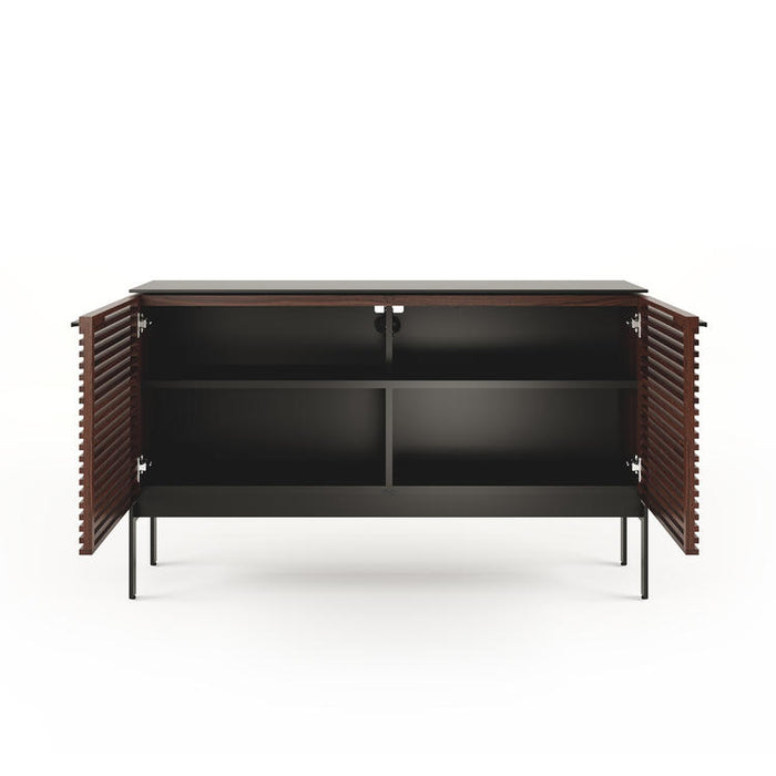 BDI BDICORR7128CHOC | Multimedia cabinet - Louvered doors - Solid wood - Chocolate stained walnut-Sonxplus St-Sauveur