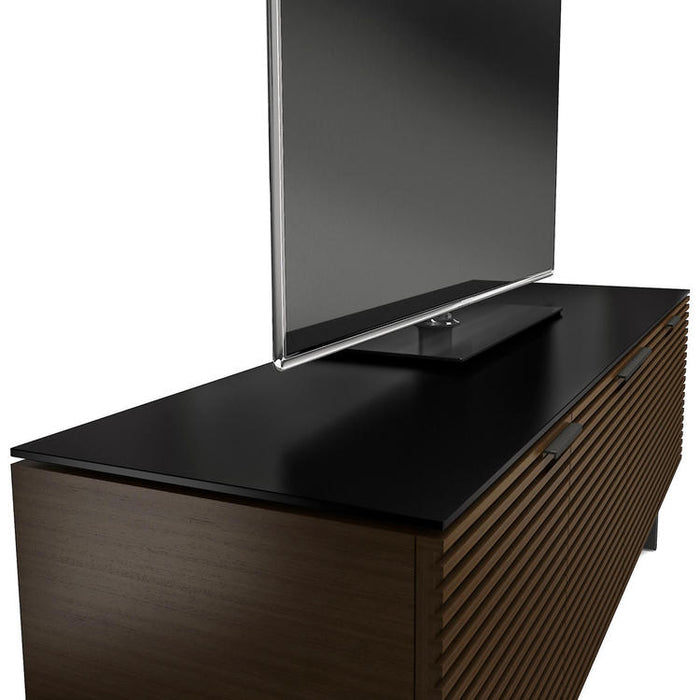 BDI BDICORR8179CHOCO | Multimedia cabinet - Louvered door - Solid wood - Tempered glass top - Chocolate stained walnut-Sonxplus St-Sauveur