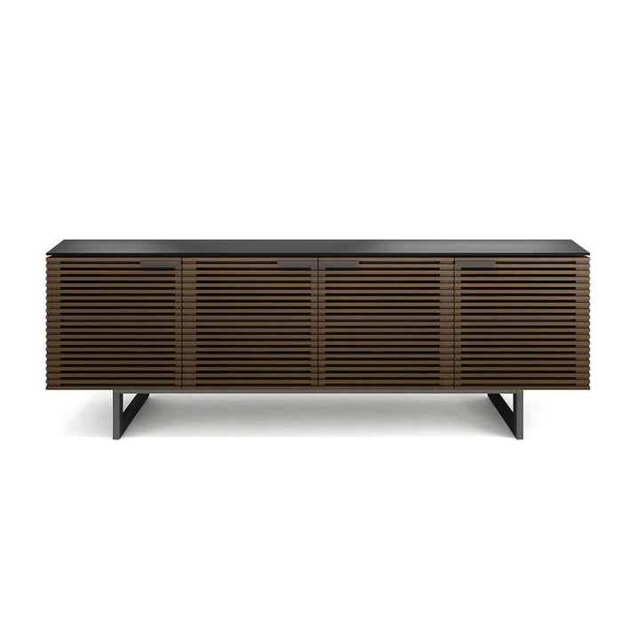 BDI BDICORR8179CHOCO | Multimedia cabinet - Louvered door - Solid wood - Tempered glass top - Chocolate stained walnut-Sonxplus St-Sauveur