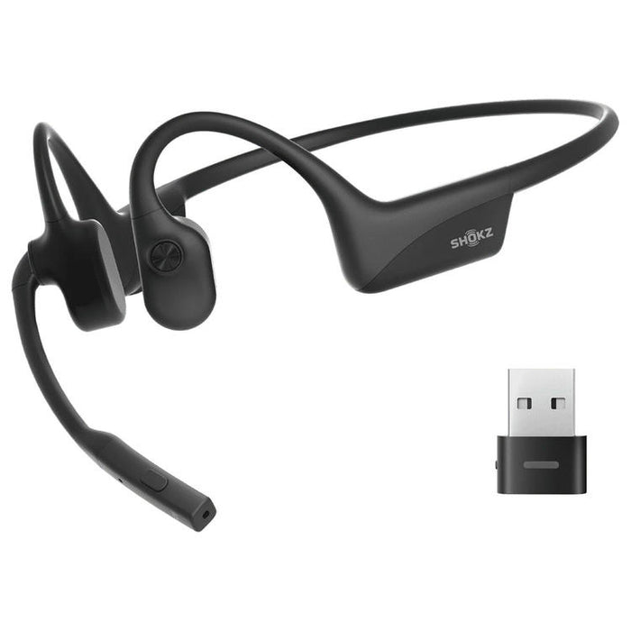 SHOKZ OpenComm2 USB-A | Bone conduction headphones - Bluetooth - USB-A adapter - Microphone - Black-Sonxplus St-Sauveur