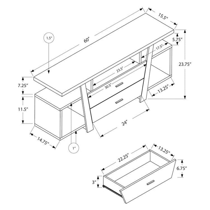 Monarch Specialties I 2721 | TV stand - 60" - 2 Storage drawers - Dark taupe-Sonxplus St-Sauveur