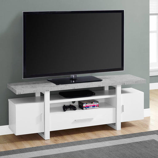 Monarch Specialties I 2725 | TV stand - 60" - Simulated cement top - White-Sonxplus St-Sauveur