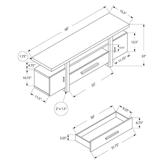 Monarch Specialties I 2725 | TV stand - 60" - Simulated cement top - White-Sonxplus St-Sauveur