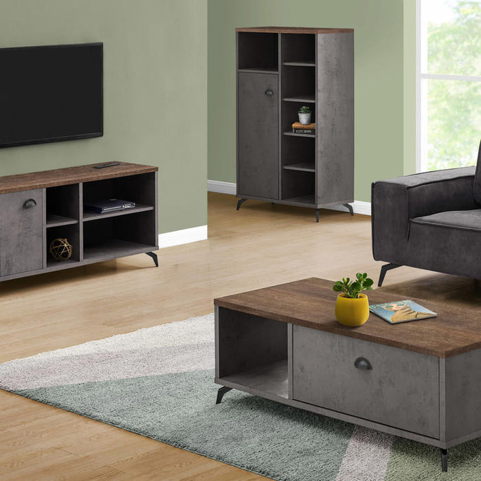 Monarch Specialties I 2830 | TV stand - 48" - Imitation wood - Medium brown - Grey imitation concrete-Sonxplus St-Sauveur