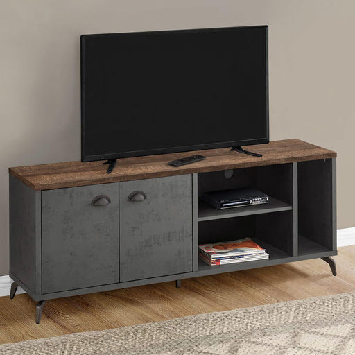 Monarch Specialties I 2831 | TV stand - 60" - Imitation wood - Medium brown - Grey imitation concrete-Sonxplus St-Sauveur