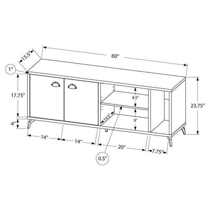 Monarch Specialties I 2831 | TV stand - 60" - Imitation wood - Medium brown - Grey imitation concrete-Sonxplus St-Sauveur