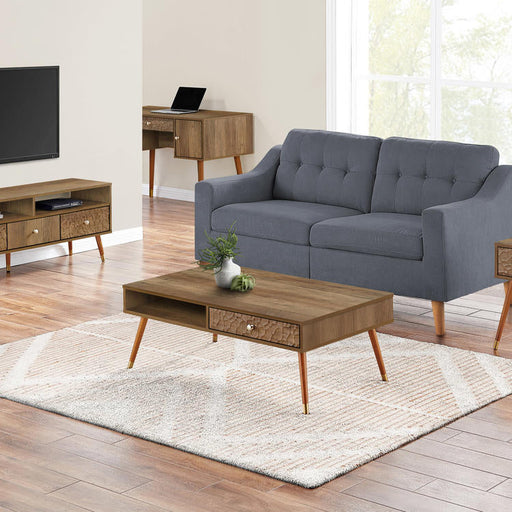 Monarch Specialties I 2835 | TV stand - 48" - 3 Drawers - Mid-century concept - Imitation walnut-Sonxplus St-Sauveur