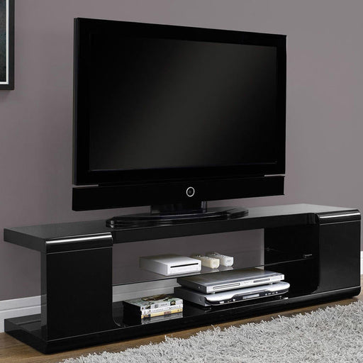 Monarch Specialties I 3536 | TV stand - 60" - Tempered glass - Gloss black-Sonxplus St-Sauveur