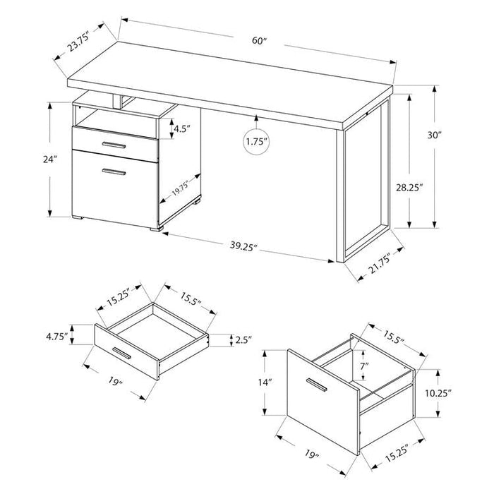 Monarch Specialties I 7143 | Computer cabinet - 60" - Silver metal - Espresso-Sonxplus St-Sauveur