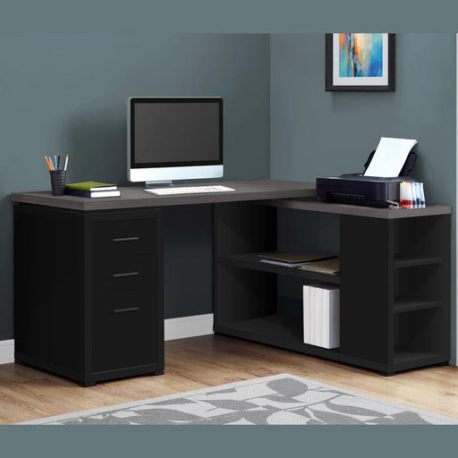 Monarch Specialties I 7419 | Computer cabinet - Corner - L-shaped design - Left or right orientation - With drawers - Grey top - Black-Sonxplus St-Sauveur