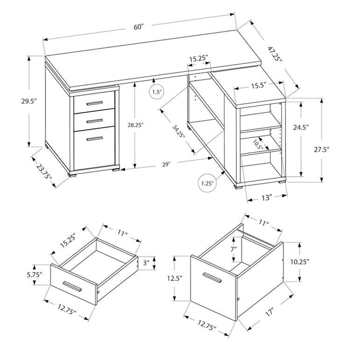 Monarch Specialties I 7419 | Computer cabinet - Corner - L-shaped design - Left or right orientation - With drawers - Grey top - Black-Sonxplus St-Sauveur