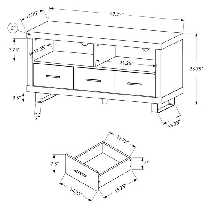 Monarch Specialties I 3250 | TV stand - 48" - 3 Drawers - Dark taupe-Sonxplus St-Sauveur