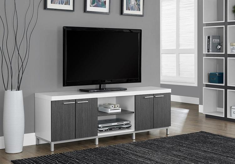 Monarch Specialties I 2591 | TV stand - 60" - 1 Drawer - White/Grey-Sonxplus St-Sauveur