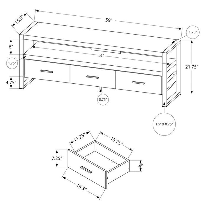 Monarch Specialties I 2823 | TV stand - 60" - 3 Drawers - Imitation Wood - Black-Sonxplus St-Sauveur