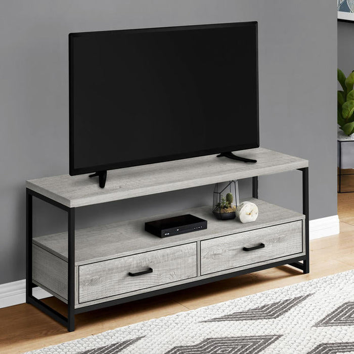 Monarch Specialties I 2871 | TV stand - 48" - 2 Storage drawers - Black metal - Imitation wood Gris-Sonxplus St-Sauveur