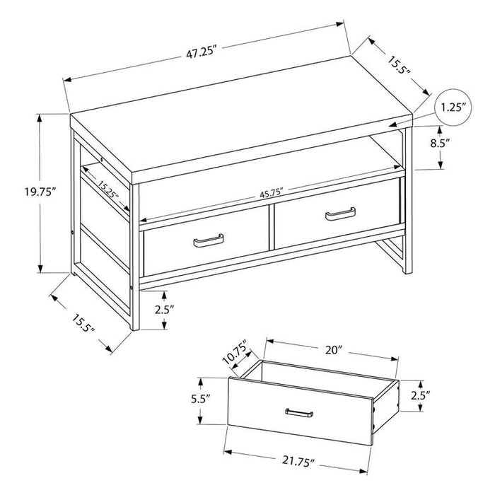 Monarch Specialties I 2871 | TV stand - 48" - 2 Storage drawers - Black metal - Imitation wood Gris-Sonxplus St-Sauveur